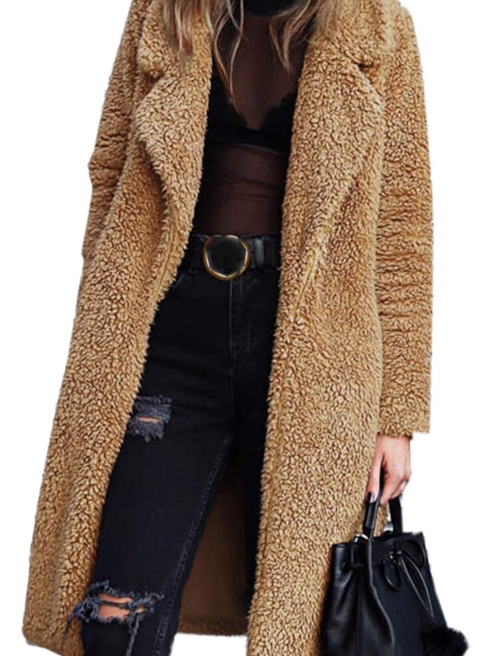 Plush Teddy Longline Coat in Camel